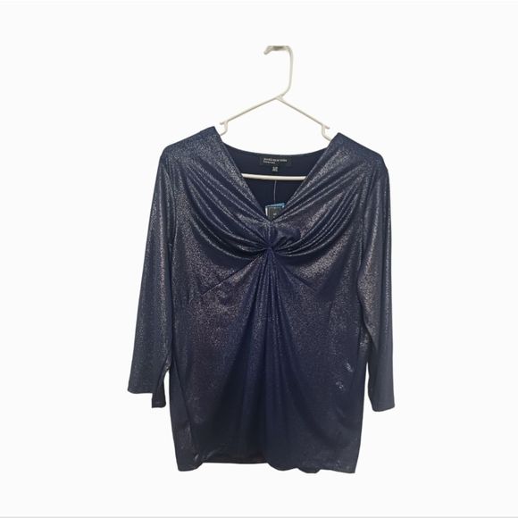 Jones New York Signature Blue Sparkly Stretchy Roushed Blouse Size XL NWT! - Picture 6 of 10